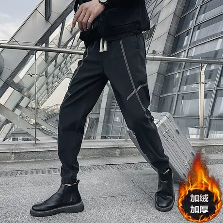 裤子男秋冬季新款潮牌ins学生修身束脚裤牛仔潮流明线百搭休闲裤商品大图