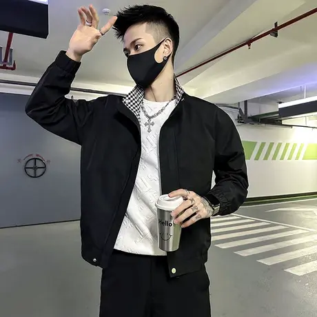 春秋季夹克男休闲痞帅男装上衣2023新款褂子春装潮流纯色机车外套商品大图