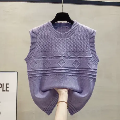 圆领针织马甲背心女2024春秋新款宽松外穿马夹叠穿麻花毛衣坎肩潮商品大图