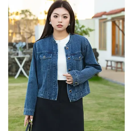 休闲牛仔短款外套女装新款2024春季大码胖MM显瘦开衫长袖上衣外搭图片