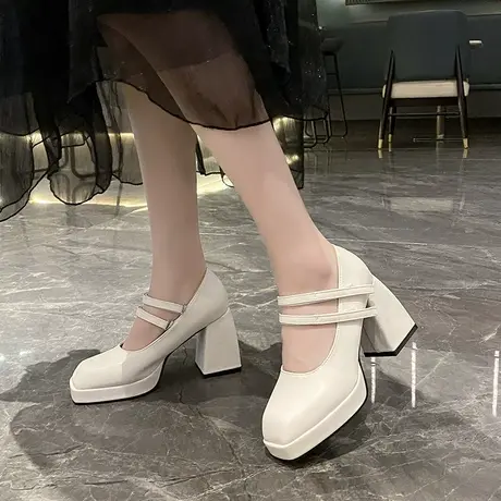 玛丽珍鞋粗跟婚纱神器防水台公主鞋lolita小个子婚鞋超高跟厚底鞋商品大图