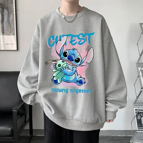 卡通印花卫衣男春秋款圆领长袖t恤男港风内搭青少年宽松打底衫男T商品大图