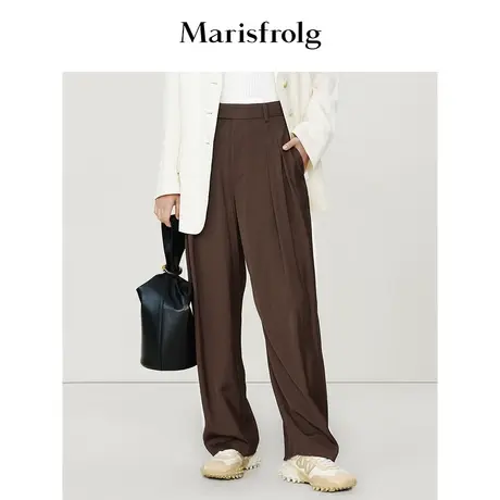 【商场同款】玛丝菲尔2023年夏季新款咖啡色醋纤肌理感直筒休闲裤商品大图