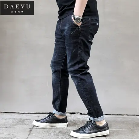 春秋新款抓痕特大号潮胖子弹力修身小脚加肥加大码男士牛仔裤长裤商品大图