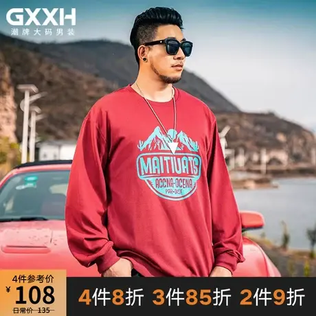 大码潮牌男装加肥加大个性印花宽松肥佬秋装胖子长袖套头卫衣商品大图