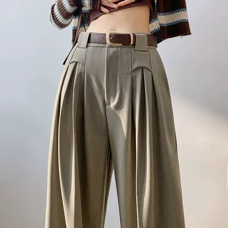 高腰阔腿裤女春秋新款宽松显瘦梨形身材垂感直筒拖地休闲西装裤子图片