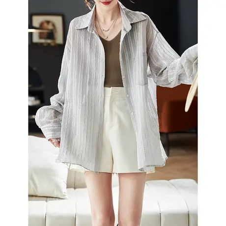 宝诗黎【新品价198元】条纹烫钻长袖衬衫ANE8001商品大图