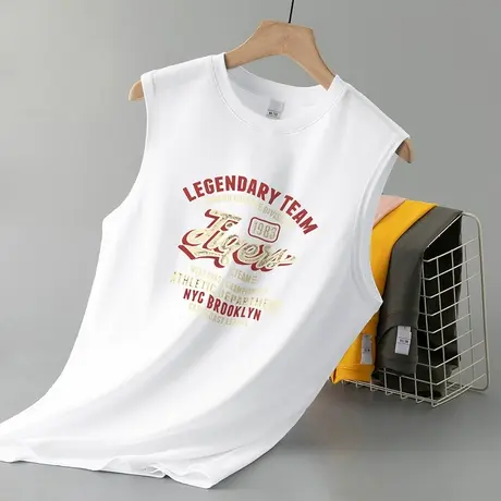 男士背心纯棉无袖t恤夏季健身白色运动宽肩坎肩全棉汗衫篮球跨栏商品大图