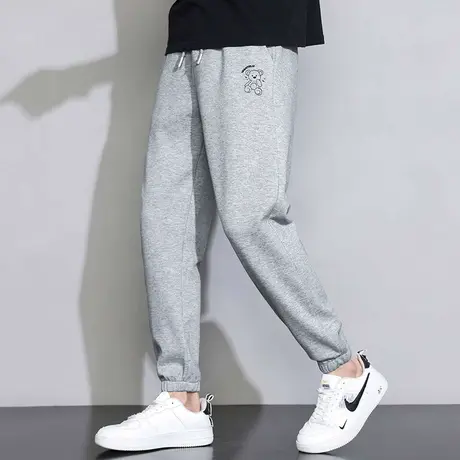 2023新款长裤子男夏季潮流小熊印花休闲运动裤九分小脚束脚卫裤男商品大图