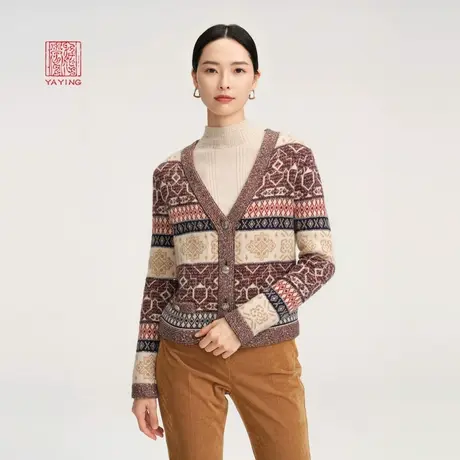 EP雅莹高端系列 民族风v领提花含羊绒针织开衫 商场同款9102A商品大图