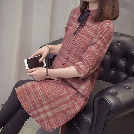 格子衬衫女春秋新款宽松韩版百搭学生衬衣ins超火洋气上衣长袖图片