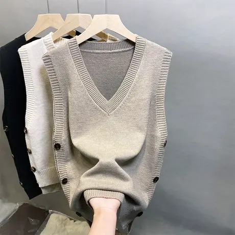 针织马甲背心外套春秋外搭2023新款女士无袖毛衣V领宽松外穿马夹商品大图