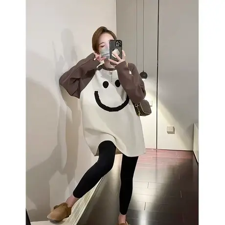 拼接撞色打底衫女秋冬内搭中长款长袖t恤春秋新款配鲨鱼裤的上衣商品大图