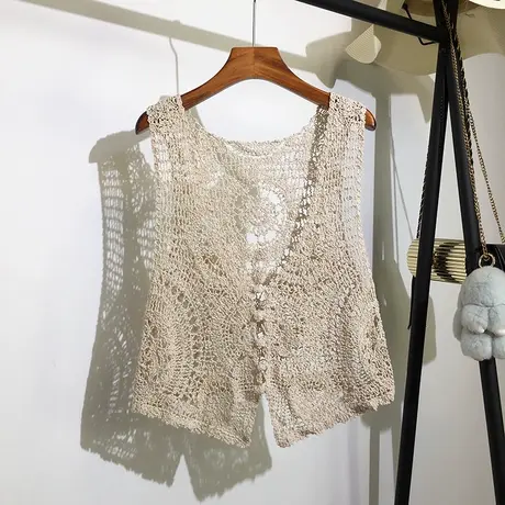 镂空马甲背心女外穿夏季新款韩版无袖坎肩钩花披肩上衣开衫短外套商品大图