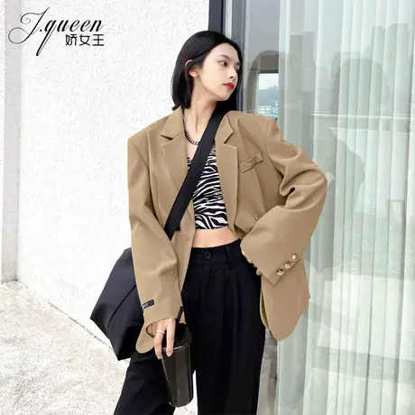西装外套女时尚复古设计感假两件宽松廓形英伦风宽肩秋季小西服图片