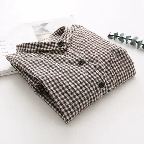 韩范黑白小格子翻领衬衫女长袖2018春装新款学生百搭宽松衬衣打底图片