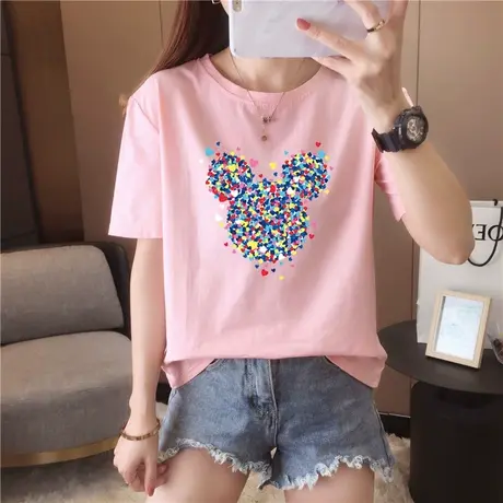 卡通爱心印花短袖T恤女2023夏季新款宽松大码纯棉ins半袖体恤上衣商品大图