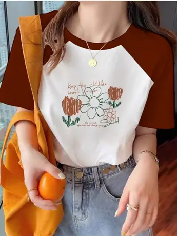 美式短袖t恤正肩夏季撞色拼接大码小众独特别致插肩半袖上衣女装图片