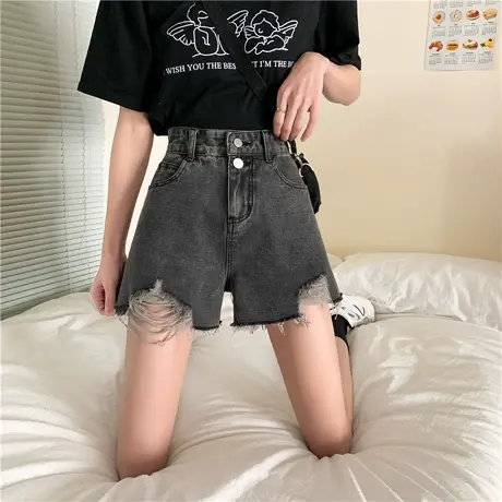 高腰牛仔短裤女夏季2023新款韩版宽松外穿A字阔腿裤高腰直筒短裤图片