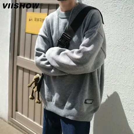 VIISHOW圆领毛衣男春秋季潮牌宽松打底针织衫慵懒内搭羊绒衫休闲图片