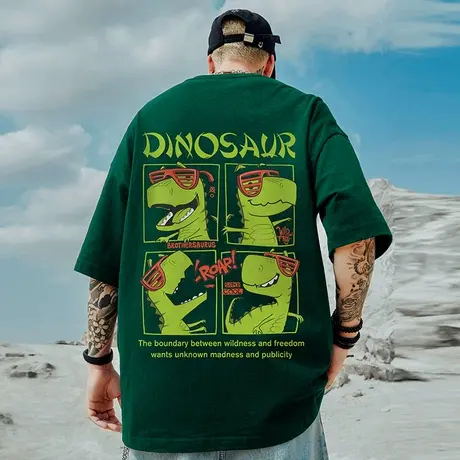 oversize美式重磅潮牌胖子男装大码卡通宽松短袖T恤五分男款半袖商品大图