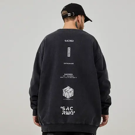 重磅美式复古嘻哈大码卫衣男ins纯棉水洗做旧高街外套加绒秋冬款商品大图