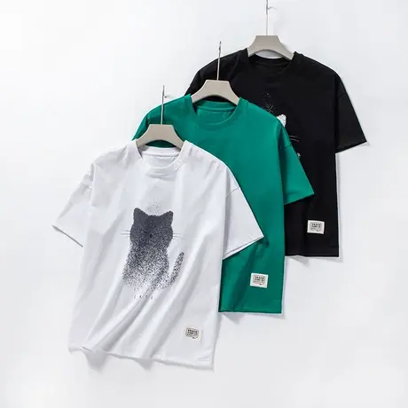 夏薄款T恤简约款式时尚内搭纯色基础款宽松休闲印花体恤上衣服男商品大图