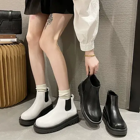 短靴女2023秋季新款网红炸街辣妹复古英伦风机车靴厚底松糕瘦瘦靴商品大图