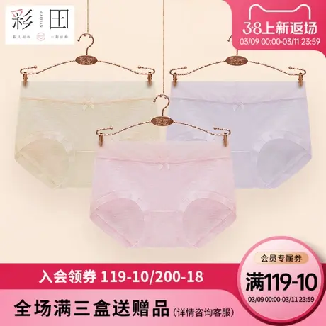 彩田女士内裤性感莫代尔纯色透气中腰少女独立包装短裤三角女内裤商品大图