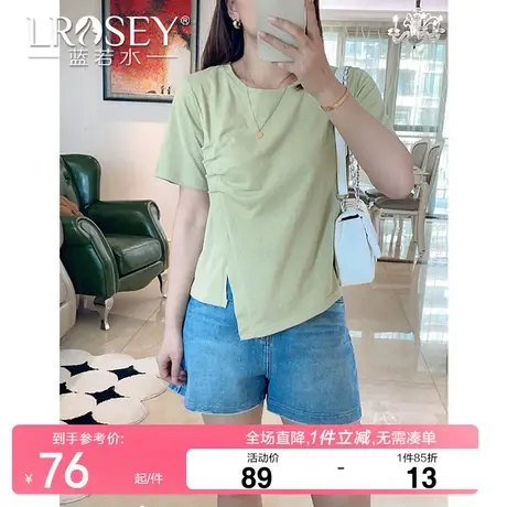 大码女装抽褶不规则短袖上衣胖MM2024夏装新款设计感炸街显瘦T恤图片