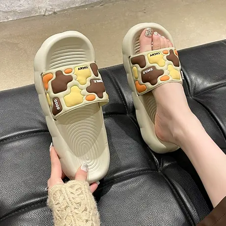 踩屎感拖鞋女外穿夏季ins潮时尚拼图室内浴室厚底防滑居家凉拖鞋商品大图
