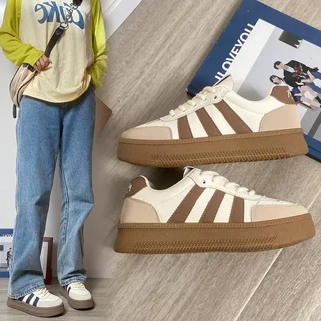 真皮德训鞋子女2024新款学生运动鞋春夏平底休闲板鞋网红ins超火商品大图