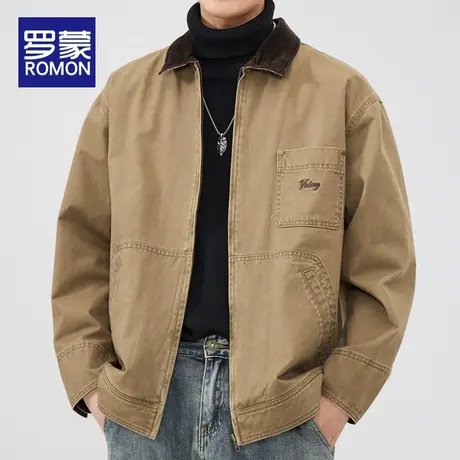 罗蒙夹克男士春季潮牌宽松休闲上衣服新款翻领百搭短款纯棉外套男图片