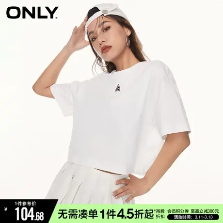 ONLY秋季时尚运动风宽松短款落肩袖圆领T恤女|123201047商品大图