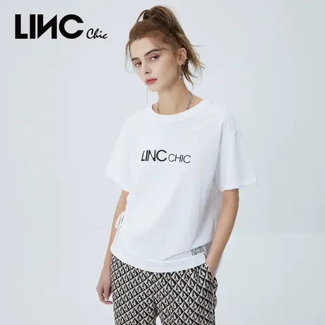 商场同款LINC金羽杰2023夏秋新款街头字母印花圆领宽松短袖T恤女商品大图