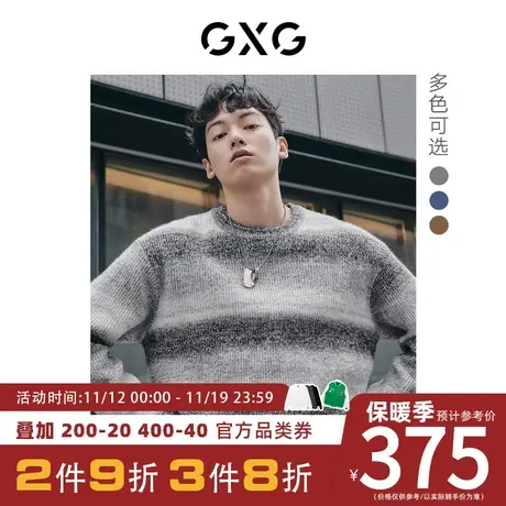【羊毛】GXG男装[新尚]中阔版型圆领针织衫潮流条纹羊毛衣男线衫商品大图