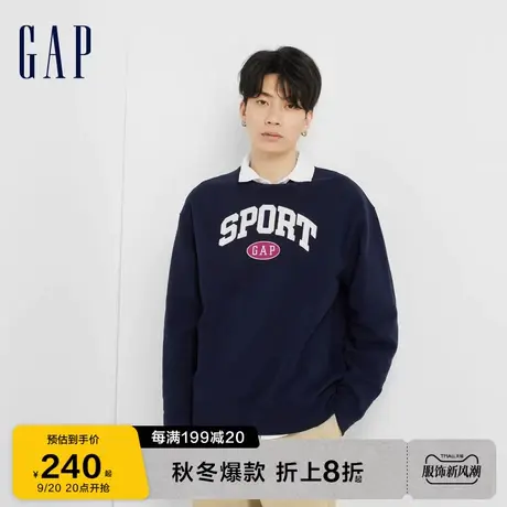 Gap男女装秋冬2023新款LOGO宽松碳素软磨抓绒卫衣804487运动上衣图片