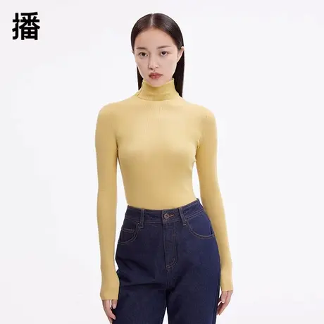 播毛衣女2023秋冬新款100%羊毛简约高领套头修身针织衫BDP3SD1656商品大图