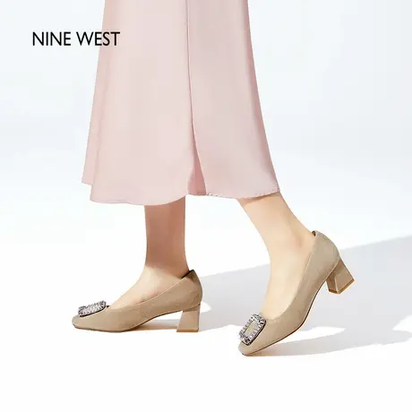 Nine West/玖熙闪耀方舟钻扣浅口单鞋女2025夏季新款粗跟高跟女鞋图片