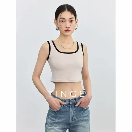 TINGE贴己镂空后背撞色露脐短款吊带背心女夏季显瘦打底外穿上衣图片