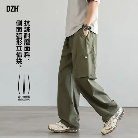 男士军绿色直筒工装裤男夏季薄款宽松裤子男款2025新款弯刀裤长裤商品大图
