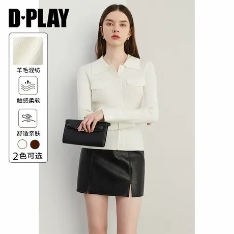 DPLAY秋季新款气质通勤白色翻领修身单排扣针织衫开衫上衣女商品大图
