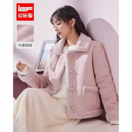 IEF/爱依服外套2024冬季新款时尚设计感短外套加厚保暖磨砂皮外套图片