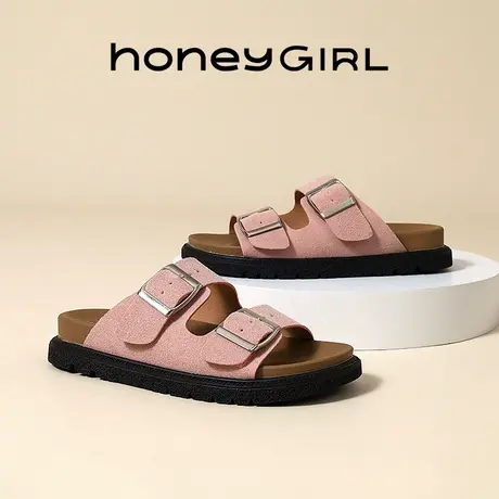 honeyGIRL复古厚底博肯凉拖鞋女2025新款夏季一字带外穿沙滩女鞋图片