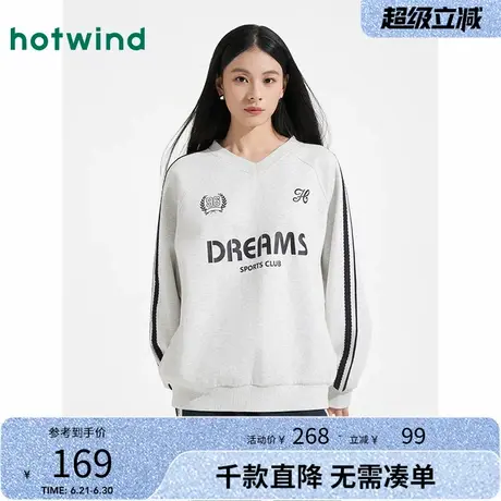 热风卫衣2025年春季新款运动风V领卫衣印花棒球服潮球衣V领上衣女图片