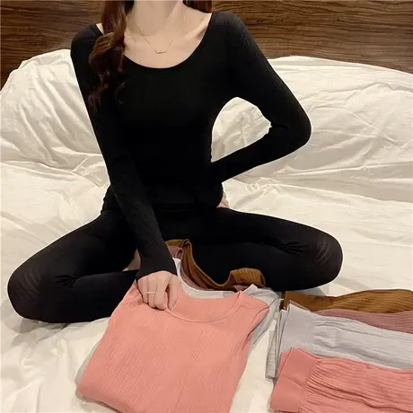 早秋冬长袖t恤女装保暖两件套装春秋季新款秋衣打底衫内搭上衣服图片