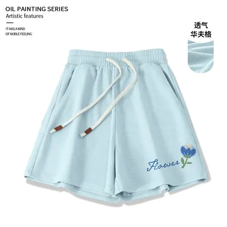 VR真维斯蓝色短裤子女夏2023新款华夫格薄款初中学生休闲运动裤V图片