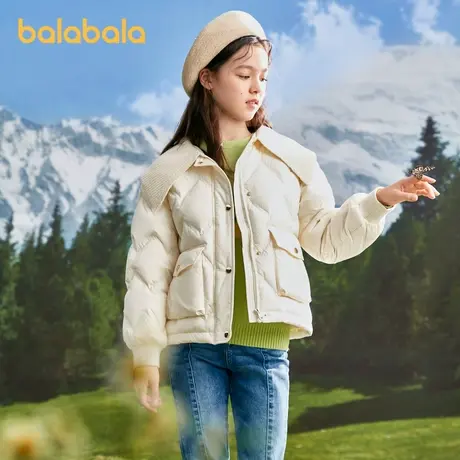 巴拉巴拉儿童羽绒服女童2025新款冬装短款小香风宝宝毛织翻领棉服商品大图
