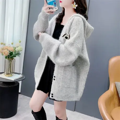 慵懒风连帽加厚毛衣外套女秋冬2024新款宽松软糯休闲显瘦针织上衣图片