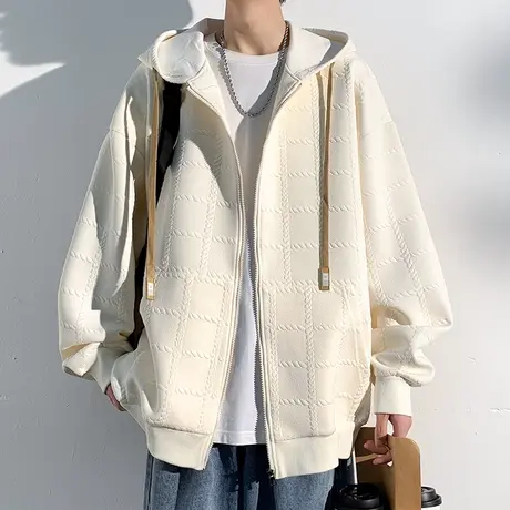 港风连帽夹克男春秋款潮牌高级感开衫卫衣外套男生休闲百搭上衣服商品大图